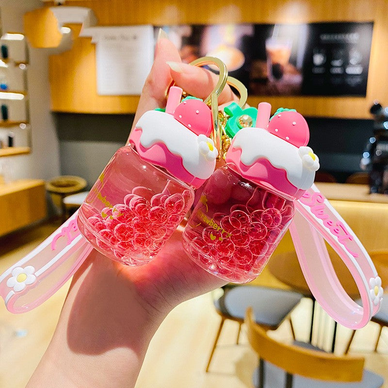 Creative Strawberry Cream Fruit Jar Girl Heart Keychain Automobile Hanging Ornament Exquisite