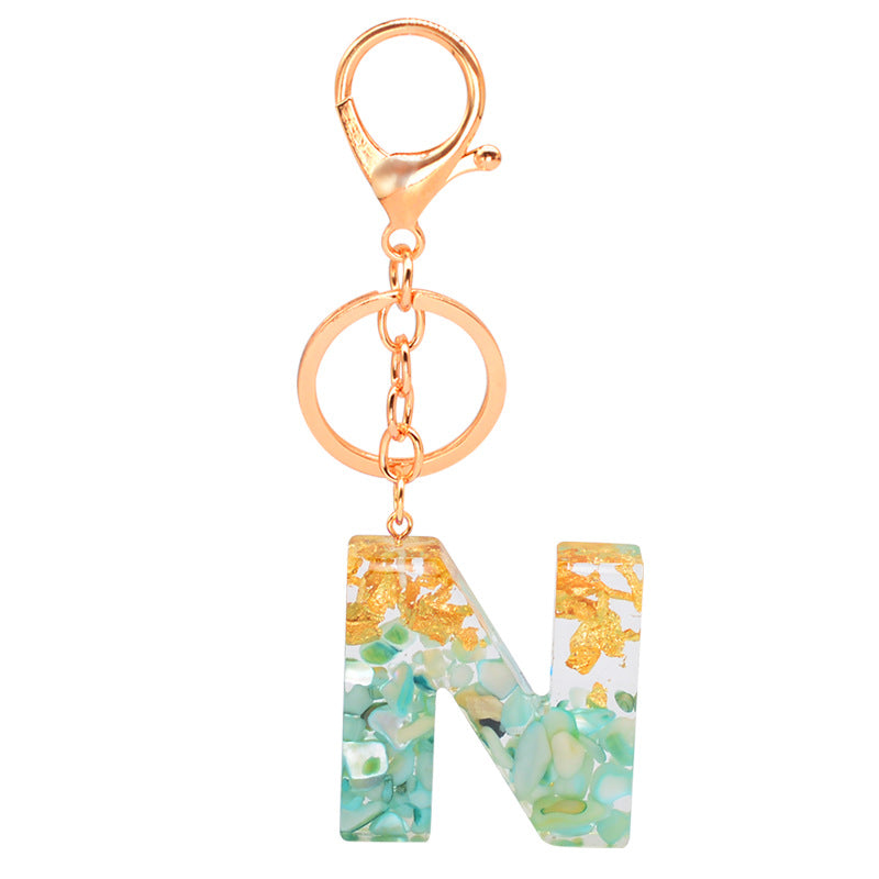 Resin Alphabet Gold Foil Drop Key Ring