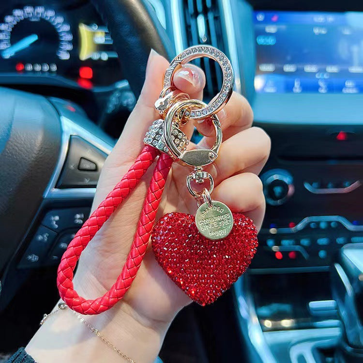 Clay Diamond Fully Jeweled Loving Heart Key Chain Diamond Leather Rope