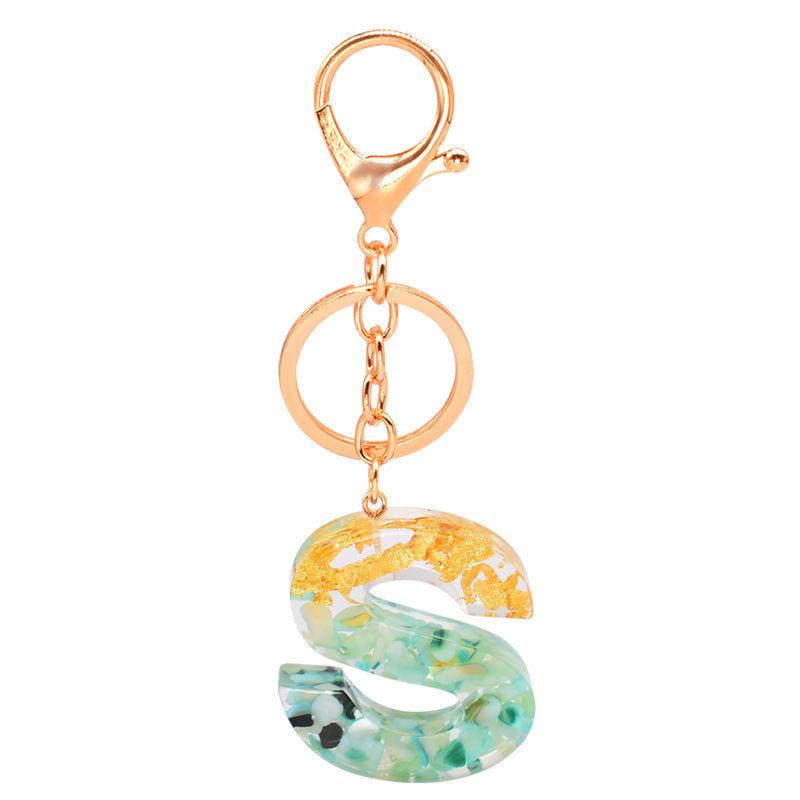 Resin Alphabet Gold Foil Drop Key Ring