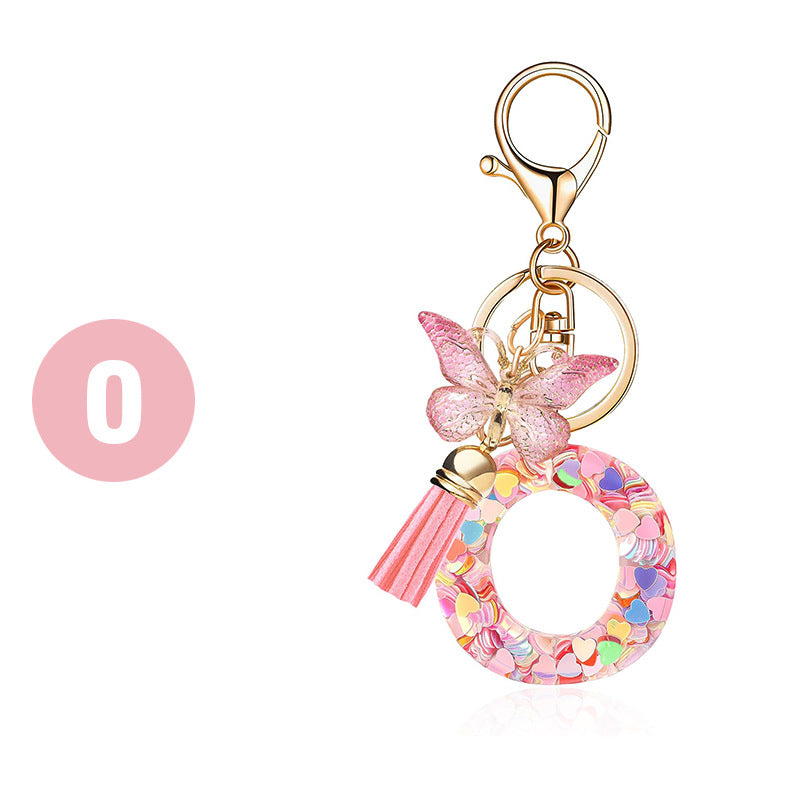 Fashion Letter Love Heart Sequins Butterfly Tassel Keychain