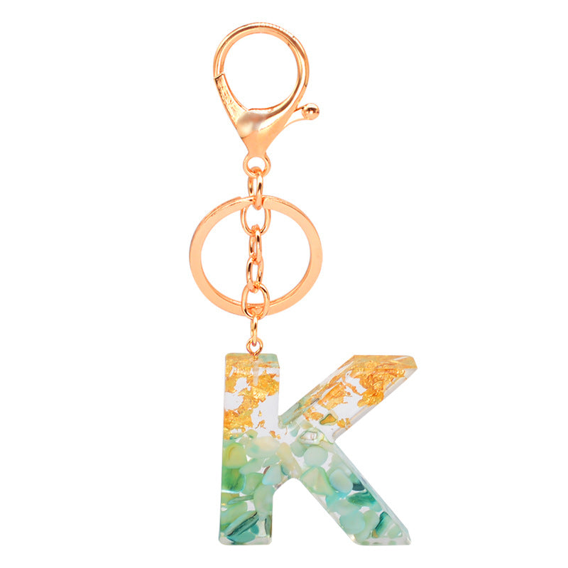 Resin Alphabet Gold Foil Drop Key Ring