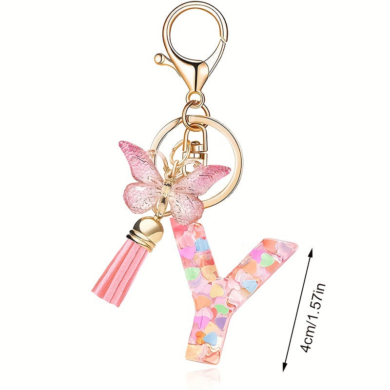 Fashion Letter Love Heart Sequins Butterfly Tassel Keychain