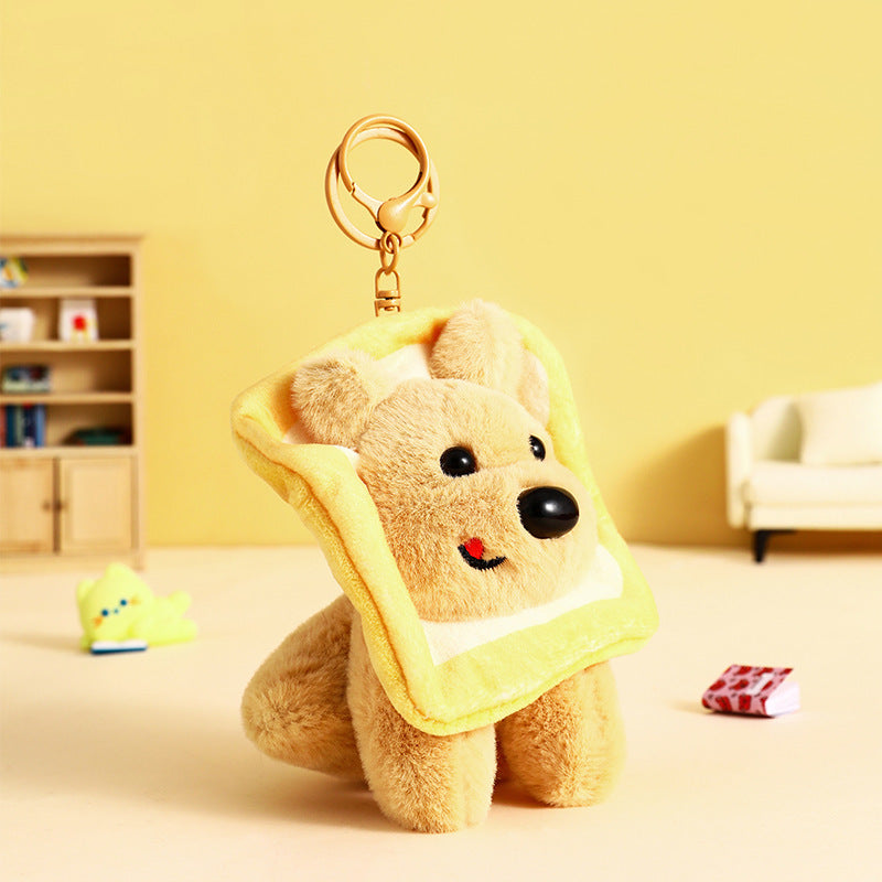 Cartoon Plush Doll Toast Puppy Car Keychain Pendant