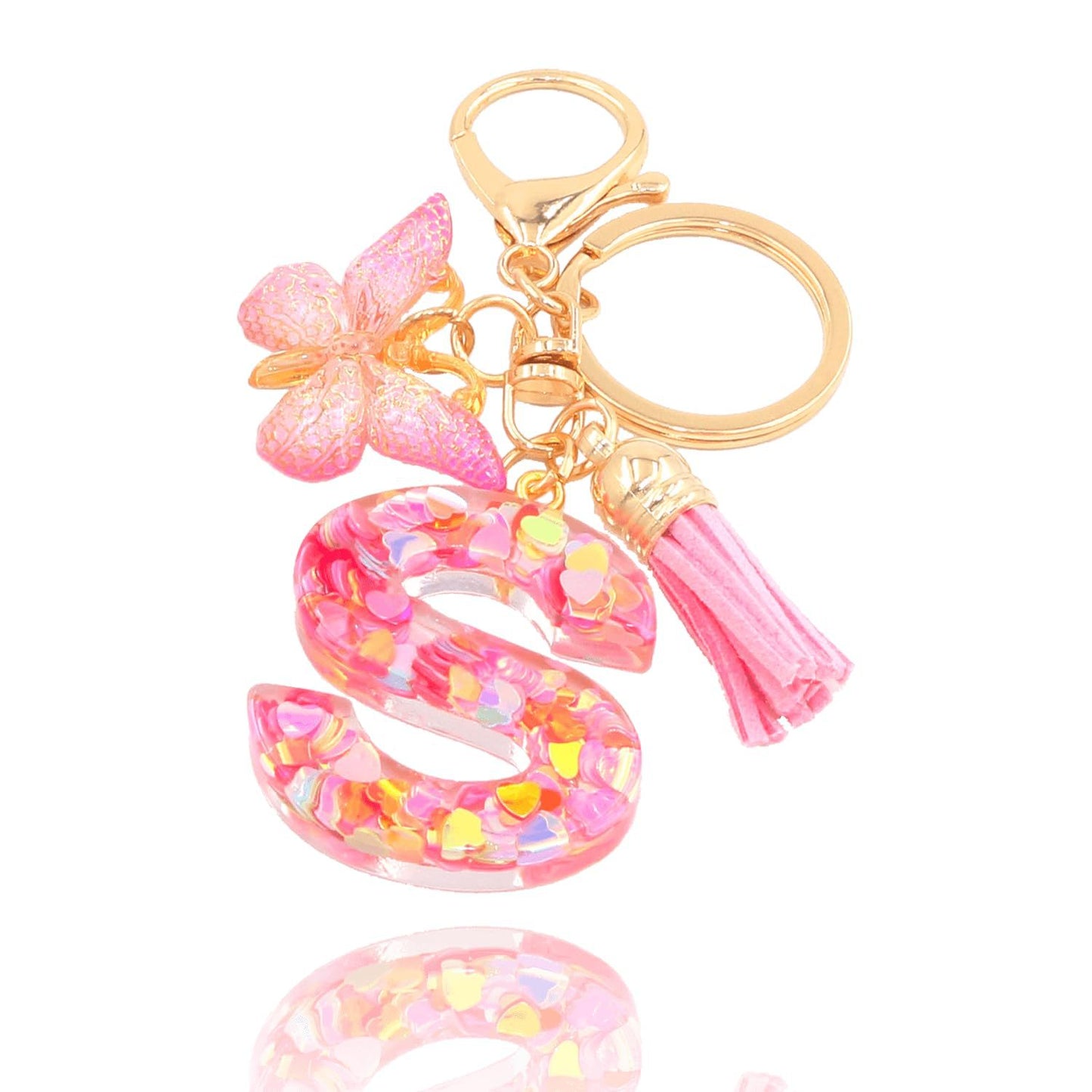 Fashion Letter Love Heart Sequins Butterfly Tassel Keychain