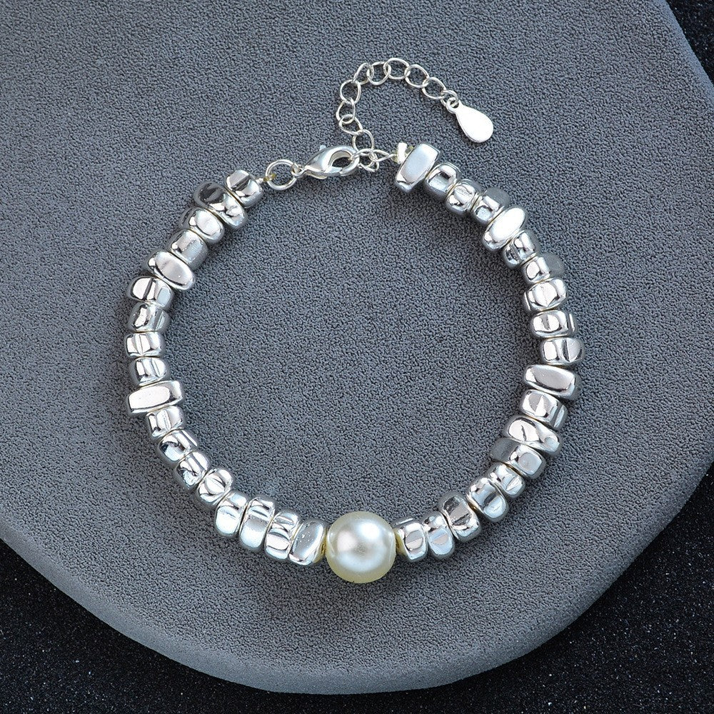 Irregular Silver Triangle Pearl Bracelet