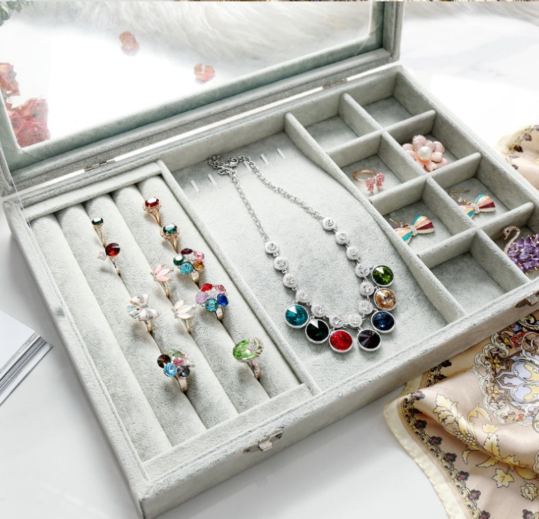 Covered ice velvet jewelry box dustproof jewelry box glass cover mixed jewelry display box