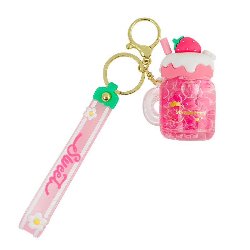 Creative Strawberry Cream Fruit Jar Girl Heart Keychain Automobile Hanging Ornament Exquisite