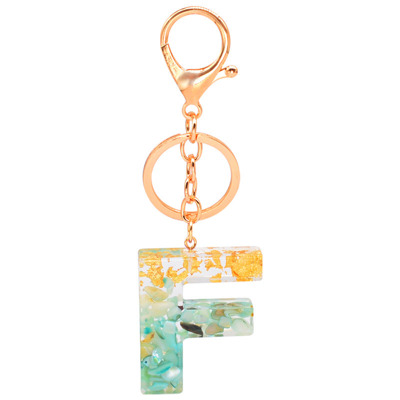 Resin Alphabet Gold Foil Drop Key Ring