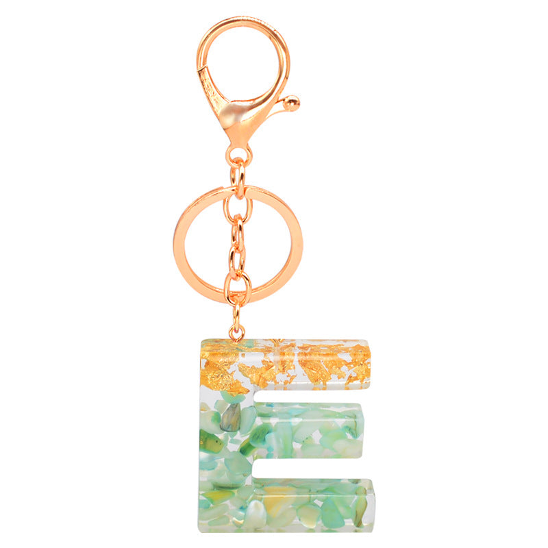 Resin Alphabet Gold Foil Drop Key Ring