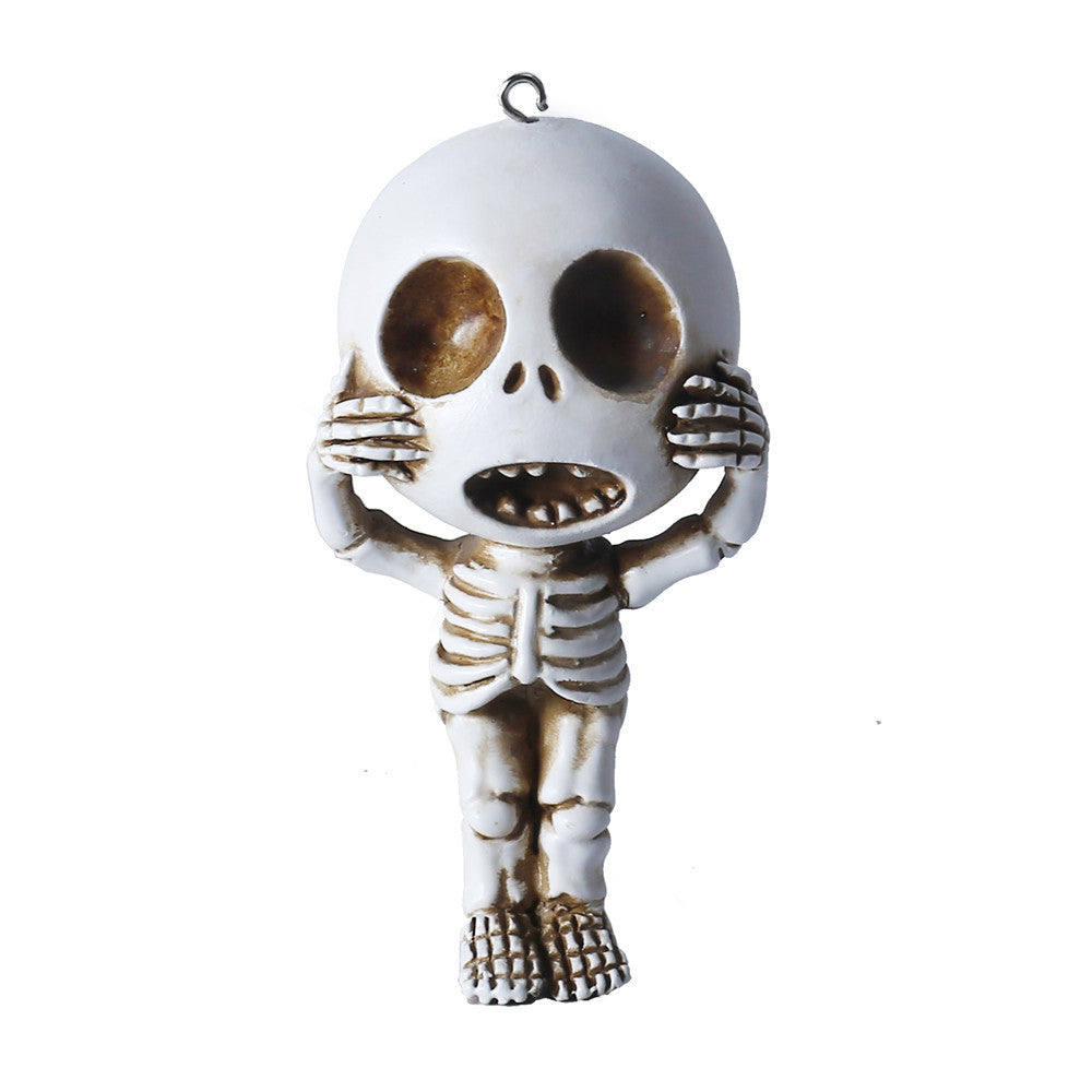 Cute Quirky Ideas Funny Face Small Skull Doll Resin Keychain Pendant