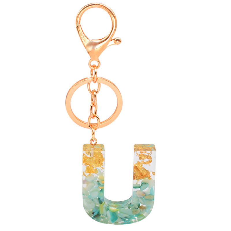 Resin Alphabet Gold Foil Drop Key Ring