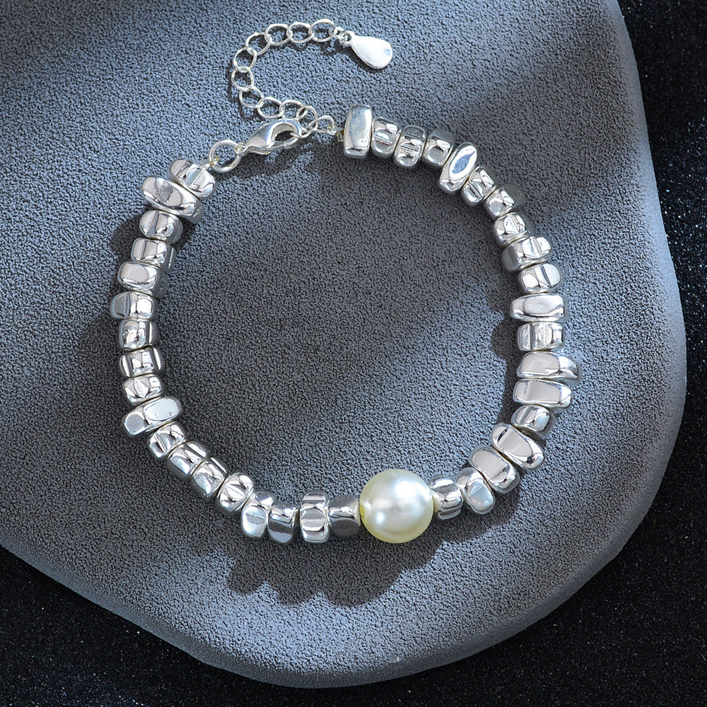 Irregular Silver Triangle Pearl Bracelet