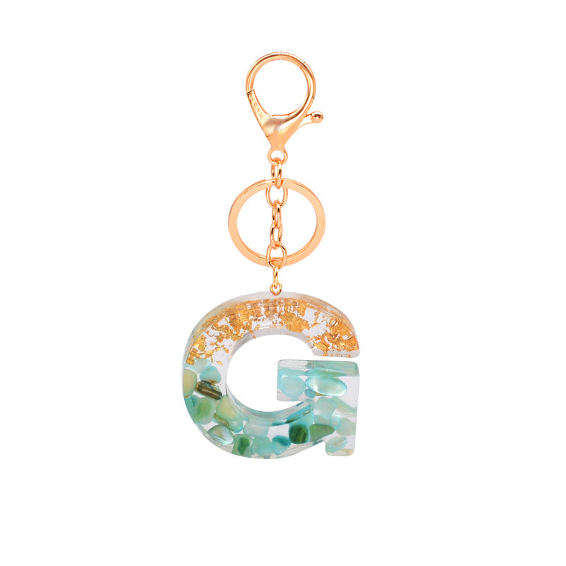 Resin Alphabet Gold Foil Drop Key Ring