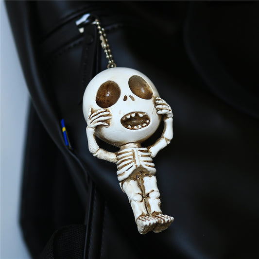 Cute Quirky Ideas Funny Face Small Skull Doll Resin Keychain Pendant