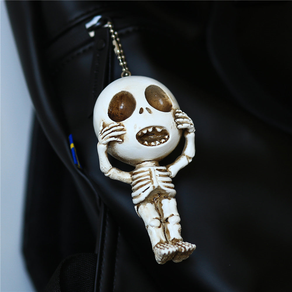 Cute Quirky Ideas Funny Face Small Skull Doll Resin Keychain Pendant