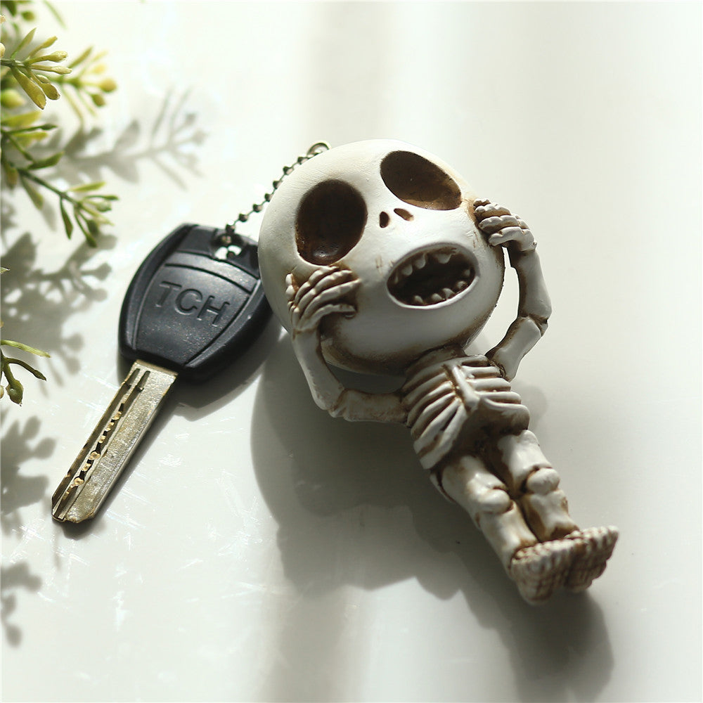 Cute Quirky Ideas Funny Face Small Skull Doll Resin Keychain Pendant