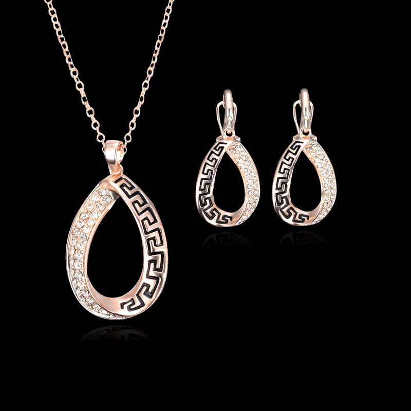 Rose Gold Plated Waterdrop Necklace And Earring Set