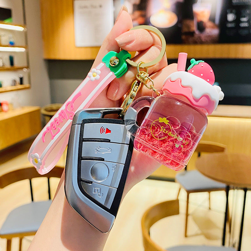 Creative Strawberry Cream Fruit Jar Girl Heart Keychain Automobile Hanging Ornament Exquisite
