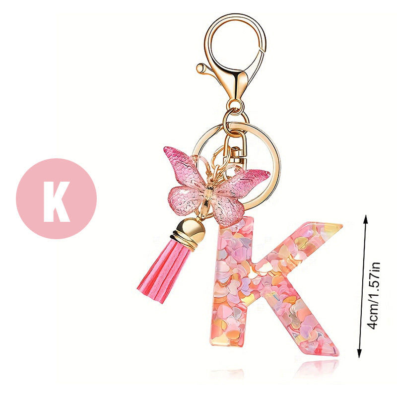 Fashion Letter Love Heart Sequins Butterfly Tassel Keychain