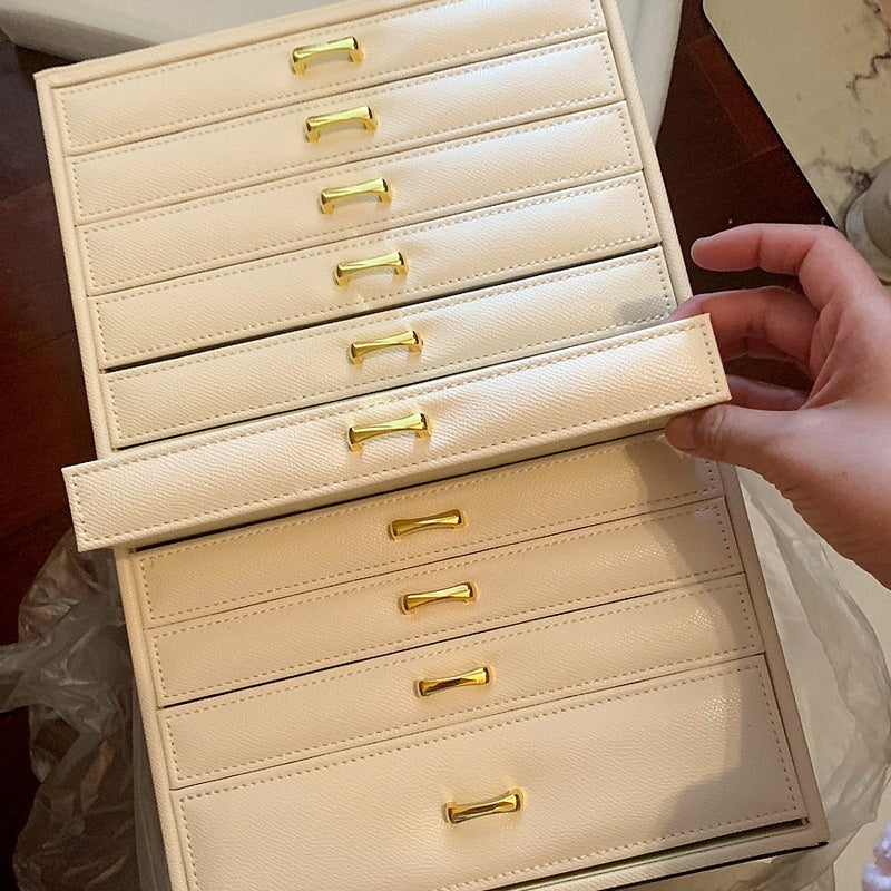 Jewelry Box European-style Large Capacity Princess Jewelry Storage Box Korean Jewelry Casket Jewel Box Wooden Recycled Leather Watch