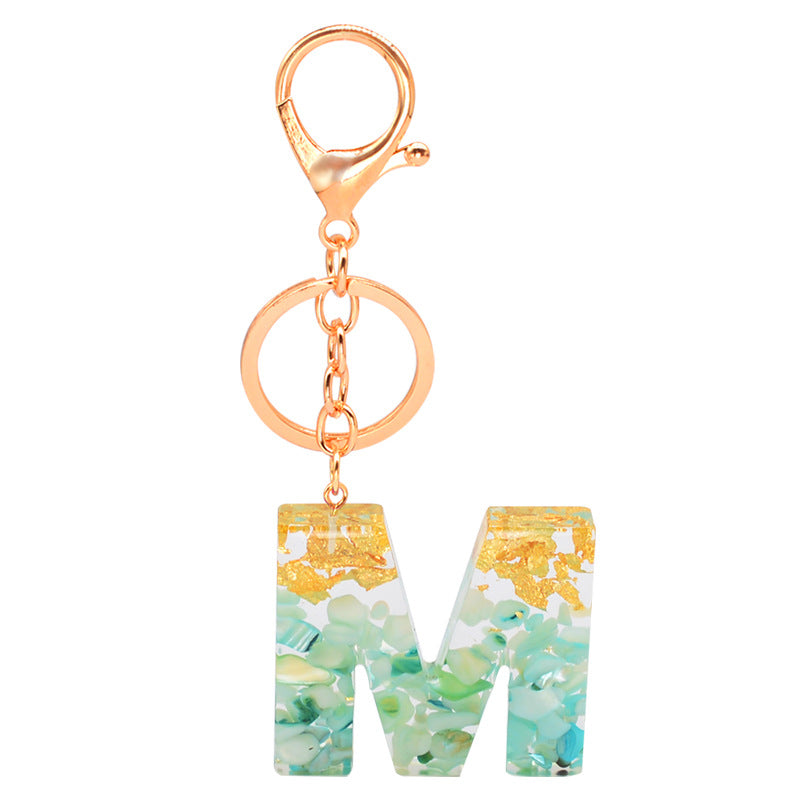 Resin Alphabet Gold Foil Drop Key Ring