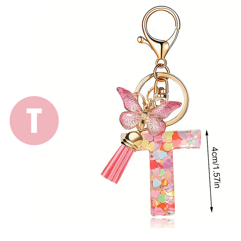 Fashion Letter Love Heart Sequins Butterfly Tassel Keychain