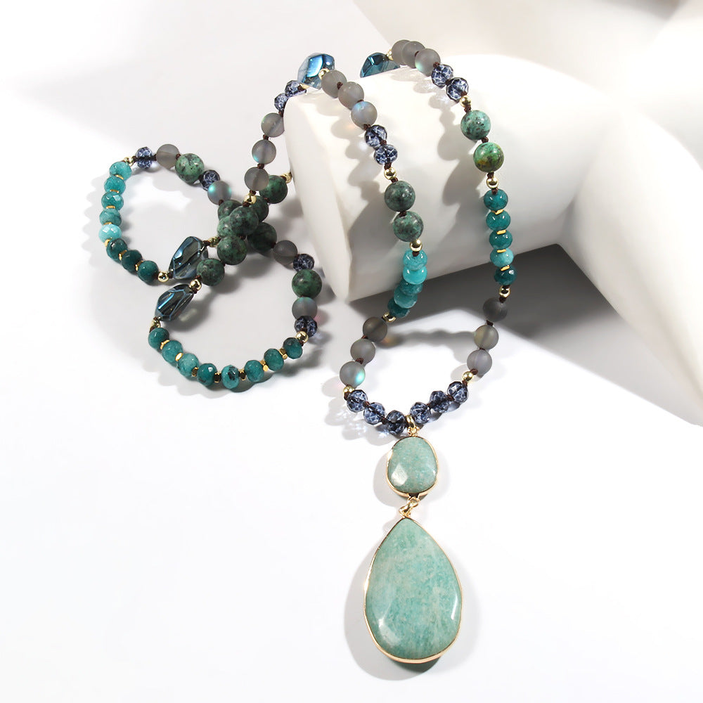 Women's Jewelry Glass Knotted Necklace Natural Stone Pendant Necklace Sweater Chain