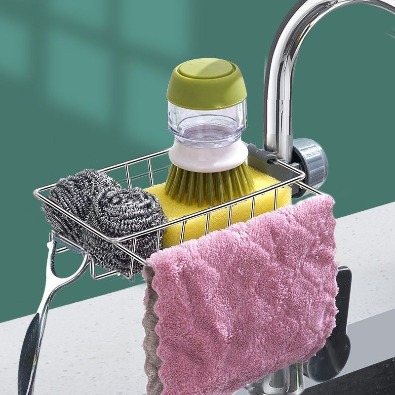 Adjustable Sink Drain Rack – Stainless Steel Faucet Sponge Holder with Clip-On Soap Drainer Shelf for Kitchen & Bathroom Organization