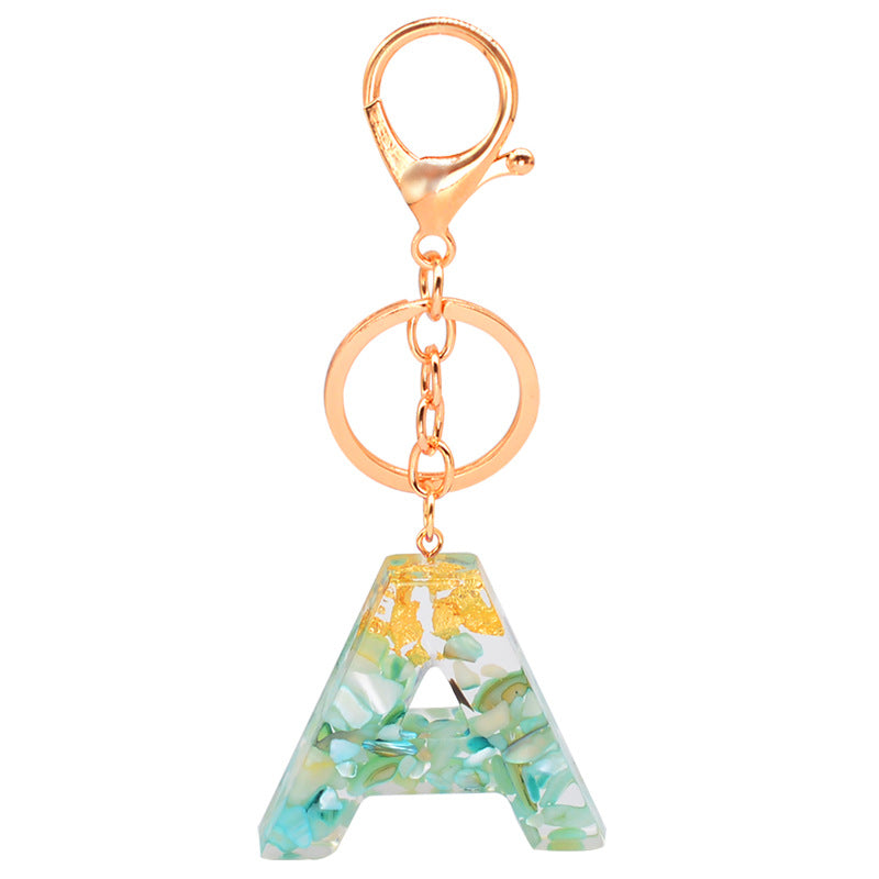 Resin Alphabet Gold Foil Drop Key Ring