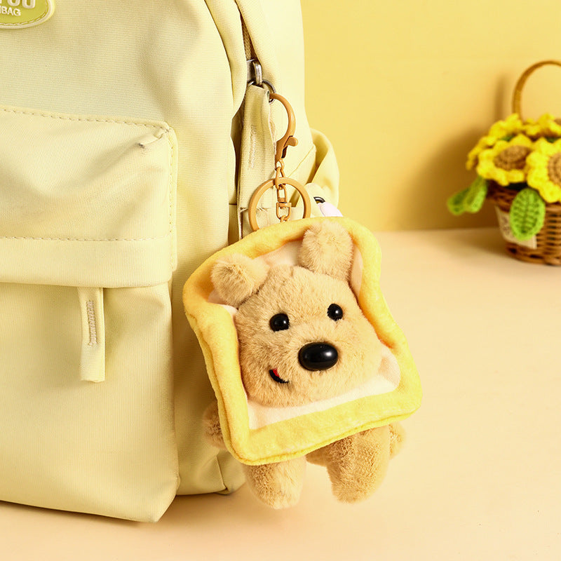 Cartoon Plush Doll Toast Puppy Car Keychain Pendant