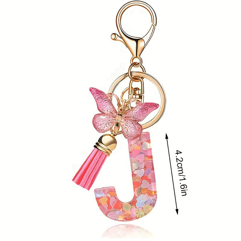 Fashion Letter Love Heart Sequins Butterfly Tassel Keychain
