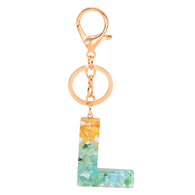 Resin Alphabet Gold Foil Drop Key Ring