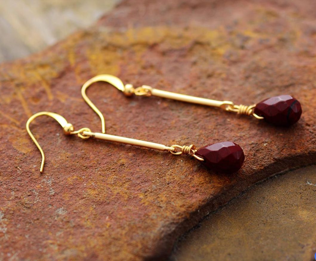Natural Stone Drop Earrings Red Jasper Classic Earrings Elegant Lovely Jewelry Drop Gift