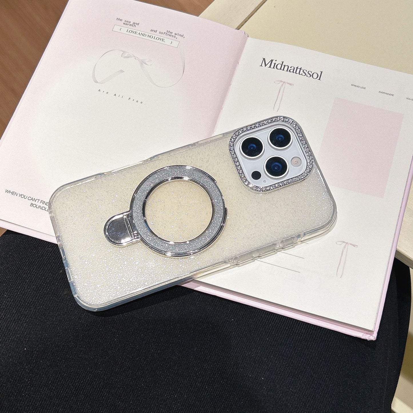 Epoxy Gradient Glitter With Rotating Bracket Mobile Phone Cases