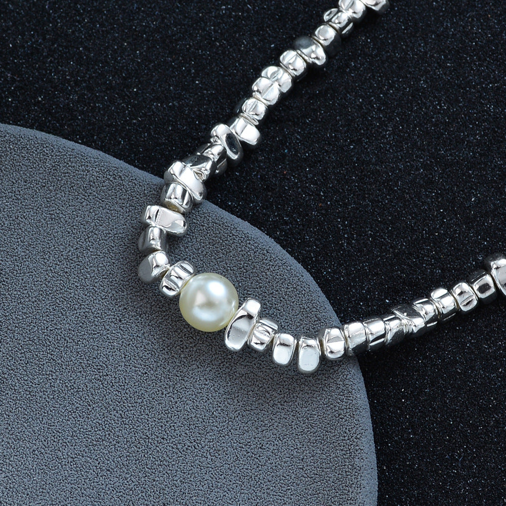 Irregular Silver Triangle Pearl Bracelet