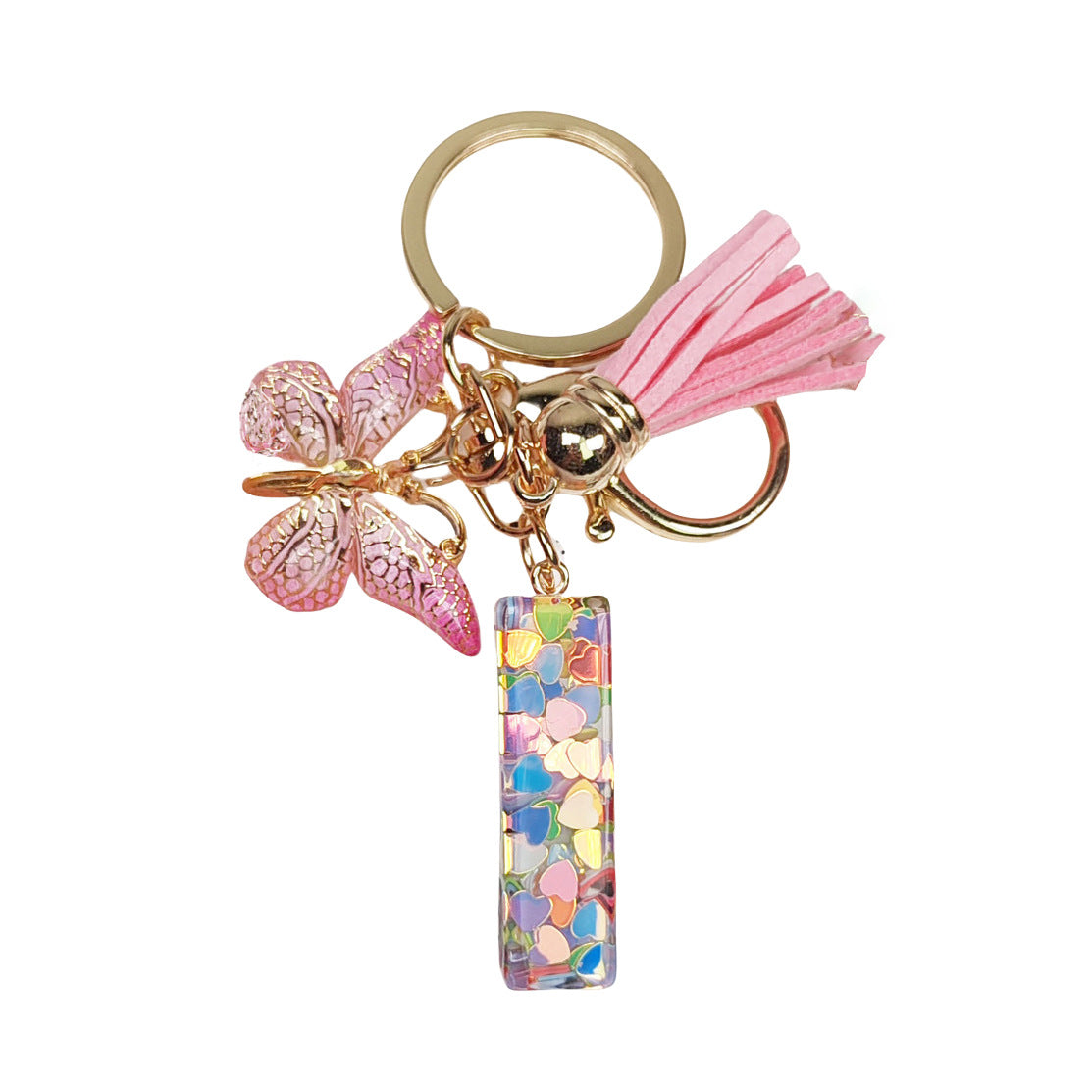 Fashion Letter Love Heart Sequins Butterfly Tassel Keychain