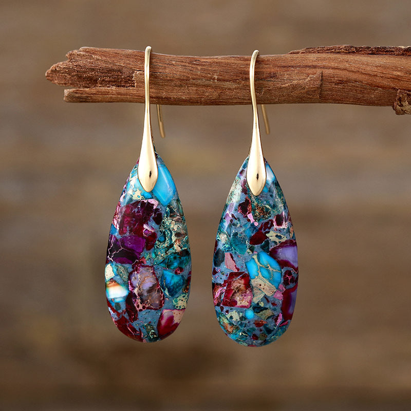 Bohemian Emperor Stone Water Drop Earrings Natural Stone Ornament Jewelry