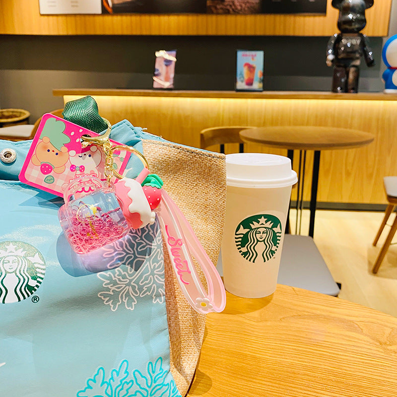 Creative Strawberry Cream Fruit Jar Girl Heart Keychain Automobile Hanging Ornament Exquisite