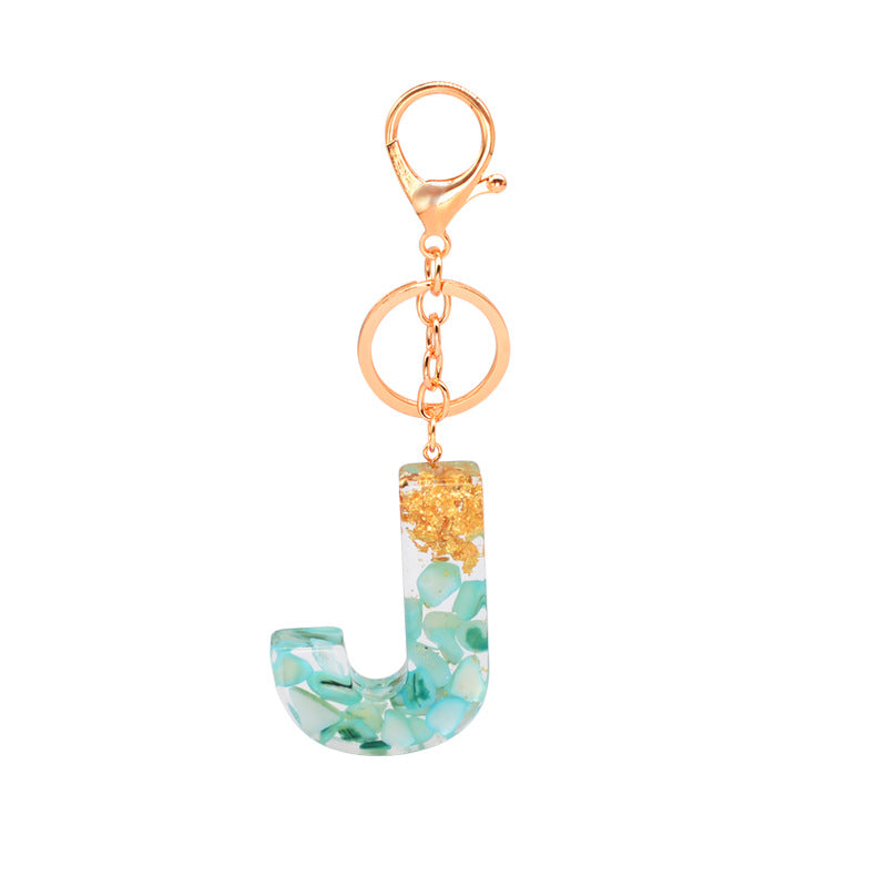 Resin Alphabet Gold Foil Drop Key Ring