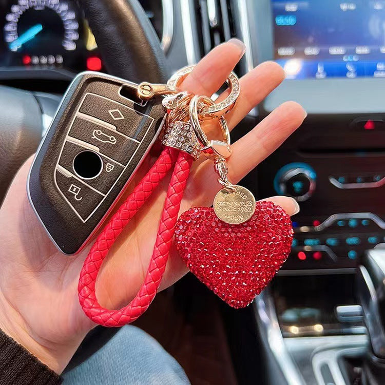 Clay Diamond Fully Jeweled Loving Heart Key Chain Diamond Leather Rope
