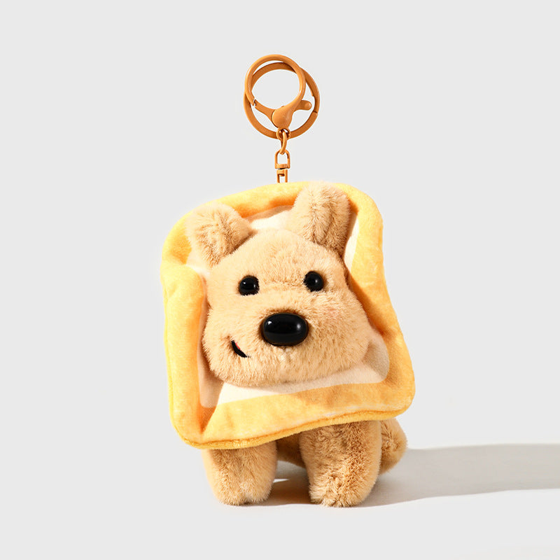 Cartoon Plush Doll Toast Puppy Car Keychain Pendant