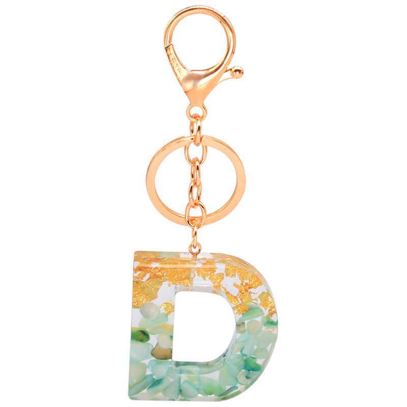 Resin Alphabet Gold Foil Drop Key Ring