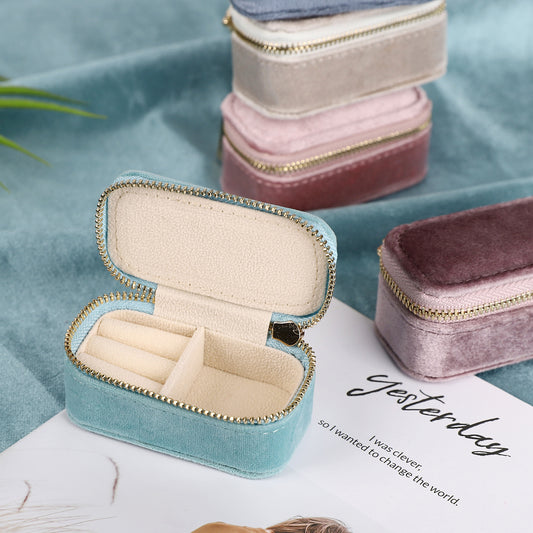 Travel Jewelry Box - Velvet Jewelry Storage Organizer - Mini Travel Jewelry Storage Case with Zipper for Rings, Earrings & Small Jewelry, Portable Ring Organizer for Engagement, Wedding, Gift (Multiple Colors)